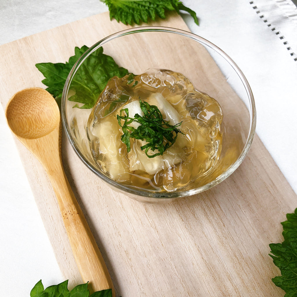 Grilled Eggplant with Shirodashi Gelée (焼きナスの白だしジュレ)